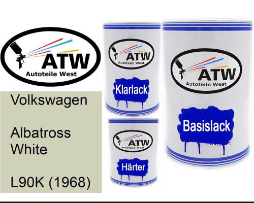 Volkswagen, Albatross White, L90K (1968): 500ml Lackdose + 500ml Klarlack + 250ml Härter - Set, von ATW Autoteile West.